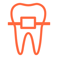 orange tooth with braces icon representing orthodontics