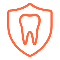 orange tooth with shield icon representing restorative dentistry