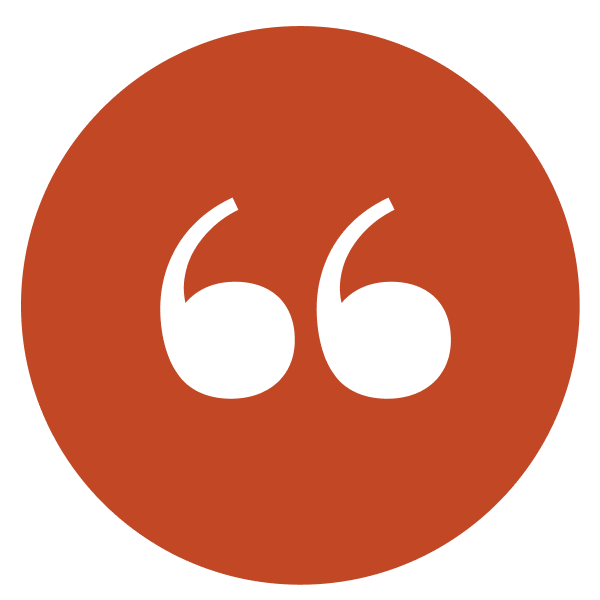 orange circle with white quotation marks inside representing testimonial