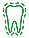 green tooth icon with a dashed line representing teeth whitening