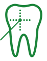 green tooth icon with laser representing laser dentistry