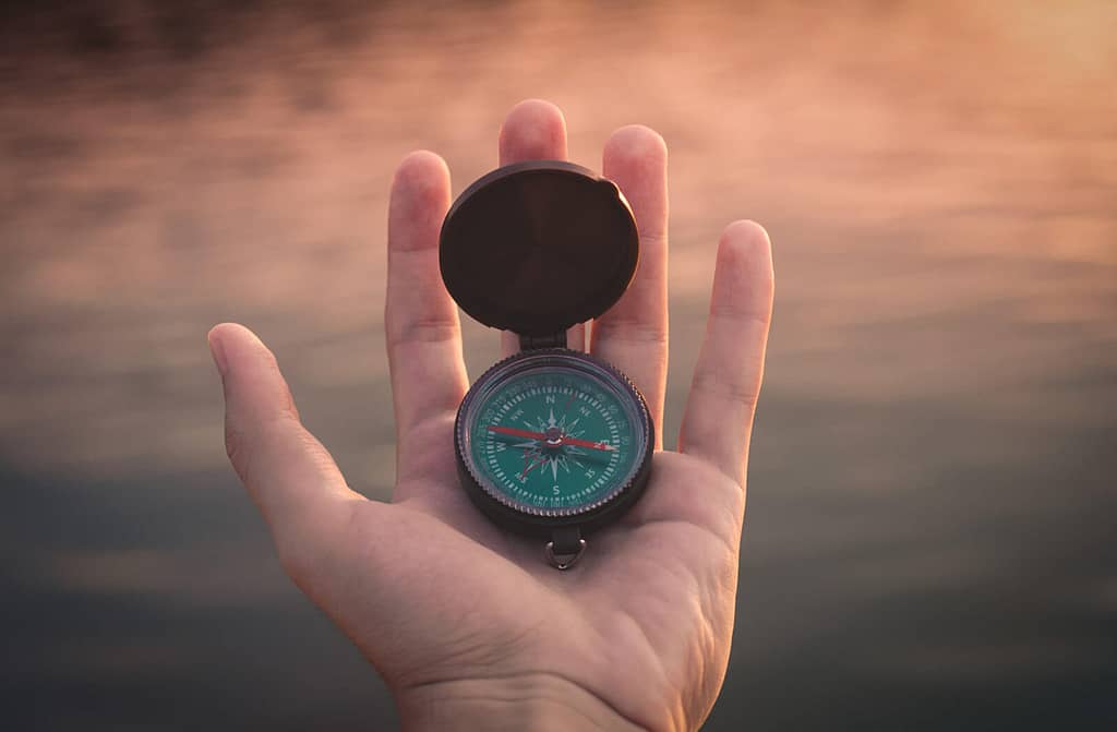 hand holding a compass