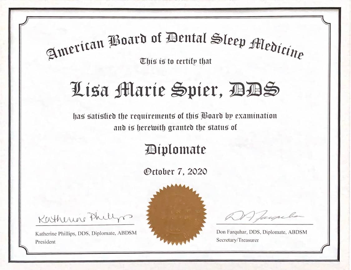 American Board of Dental Sleep Medicine Diplomate diploma