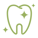 green shiny tooth icon representing cosmetic dentistry