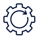 blue gear icon with arrow representing function